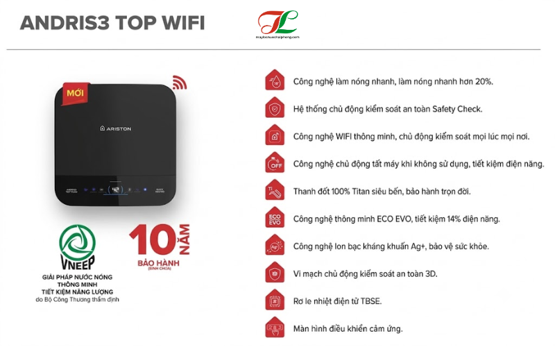 Bình nóng lạnh Ariston Andris3 Top Wifi 30